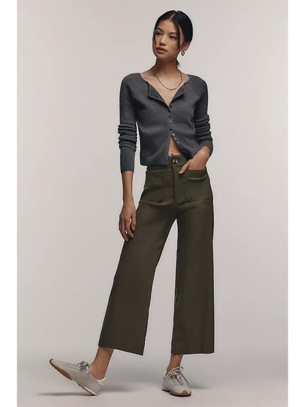 The Colette Cropped Wide-Leg Trousers by Maeve Dried Fern 22W
